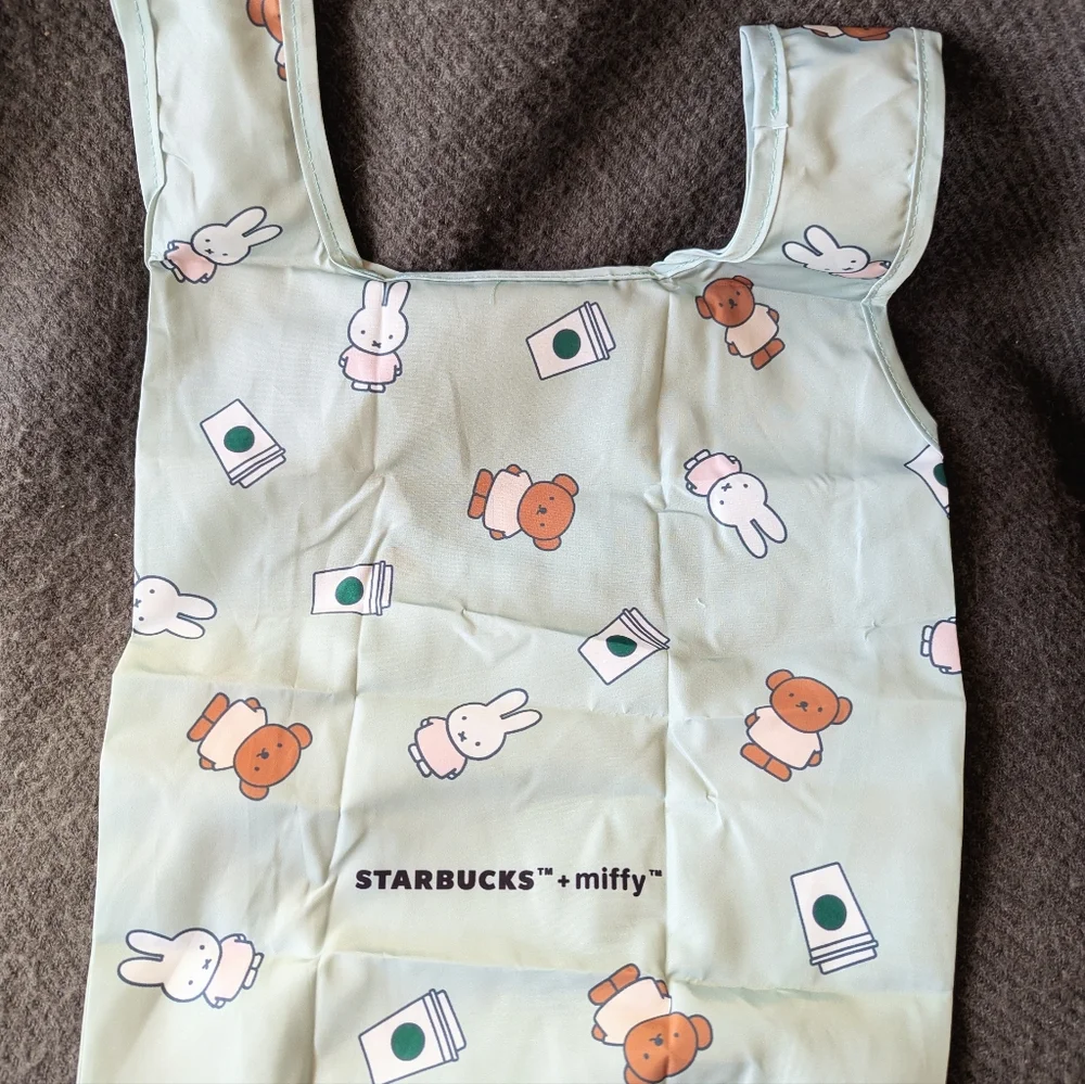 SOLD Starbucks Asia x Miffy foldable tote bag in dusty green color BNWT - Picture 2 of 5